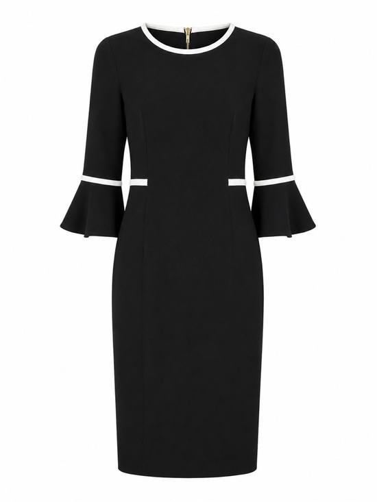 Calvin Klein Dresses & Skirts - Calvin Klein Ribbon Trim Bell Sleeve Sheath Dress Black White Size 8